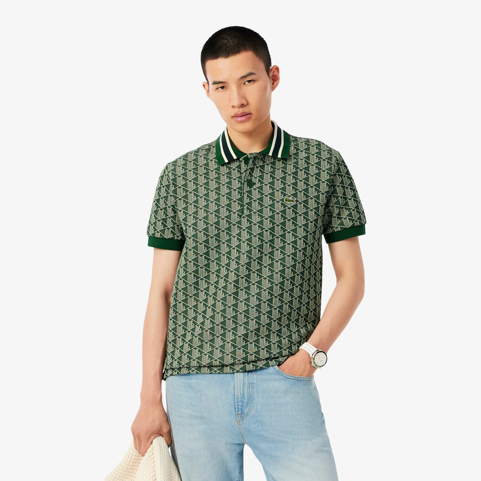 Lacoste Men's Classic Fit Monogram Polo - Xxl - 7 In Green