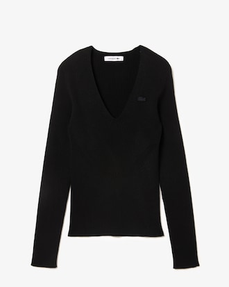 Su&eacute;ter con cuello en V de punto acanalado 3D sin costuras