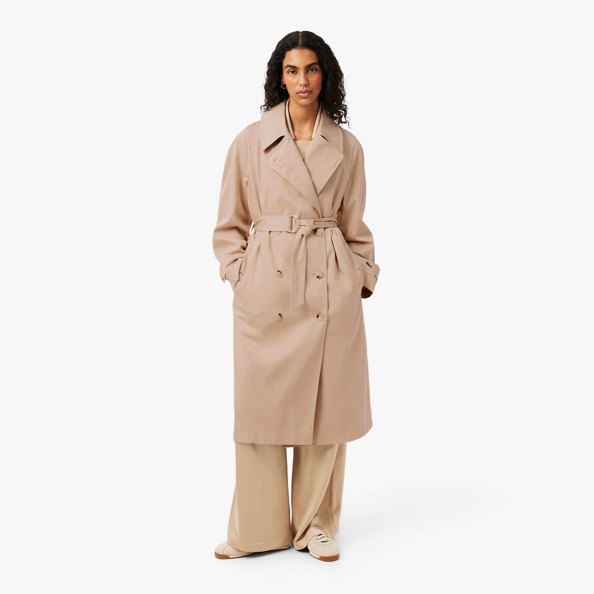 Lacoste Oversized Water-repellent Trench Coat - 40 In Sand