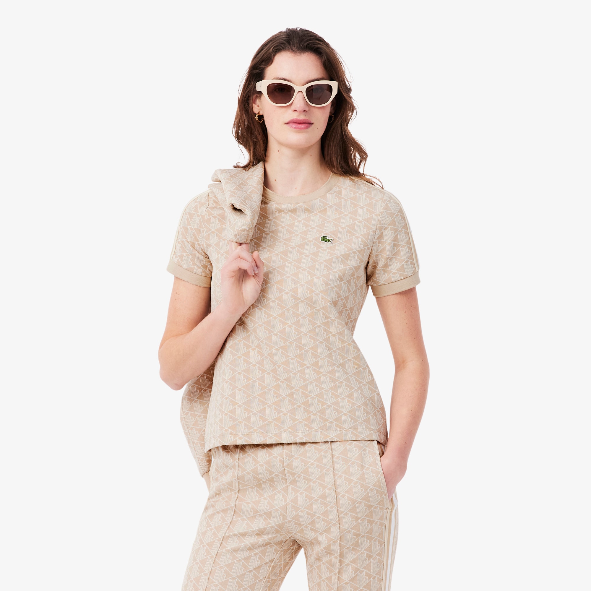 Lacoste Women's Slim Fit Monogram T-shirt - 32 In Neutral