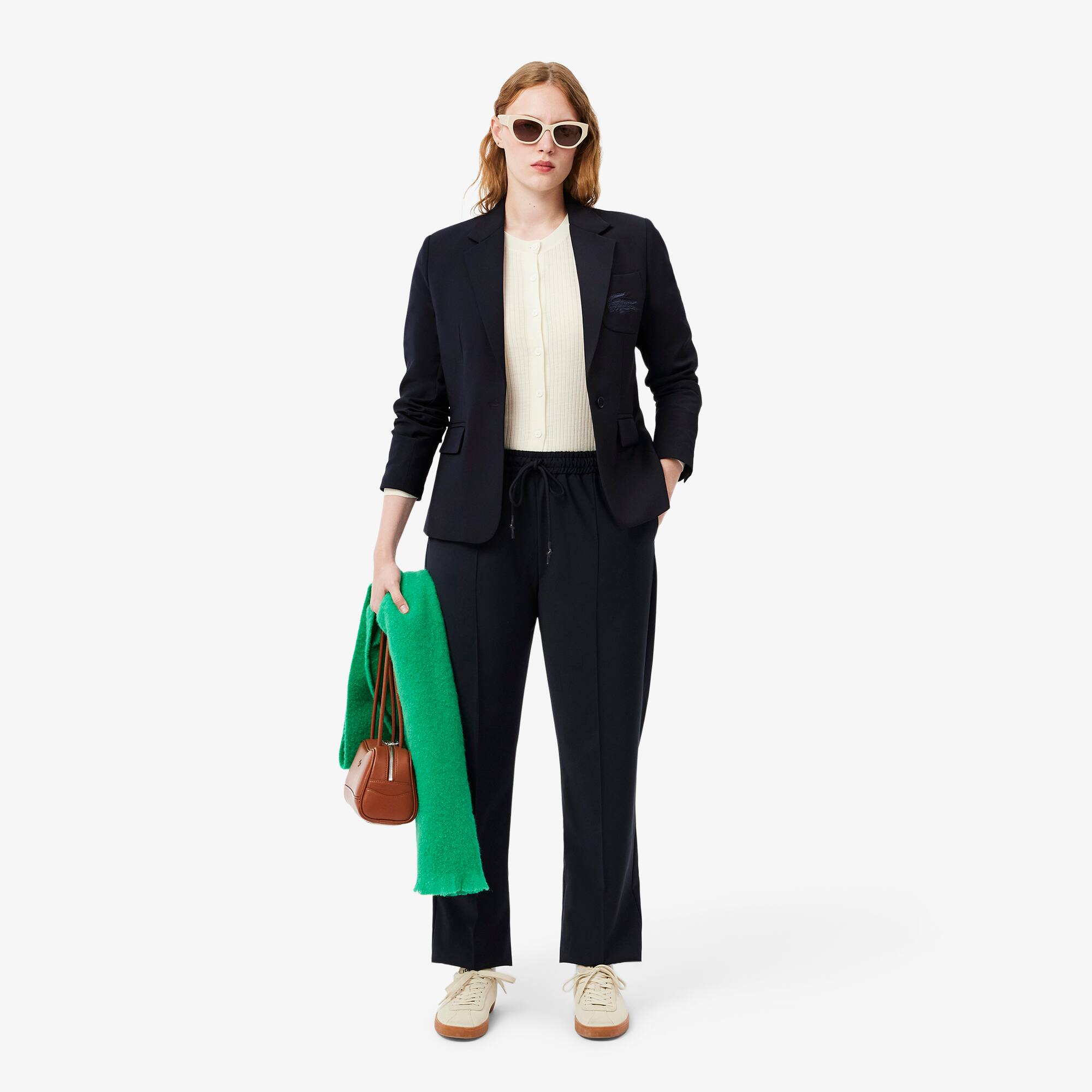 Women's Embroidered Logo Slim Fit Wool Blazer - Jackets