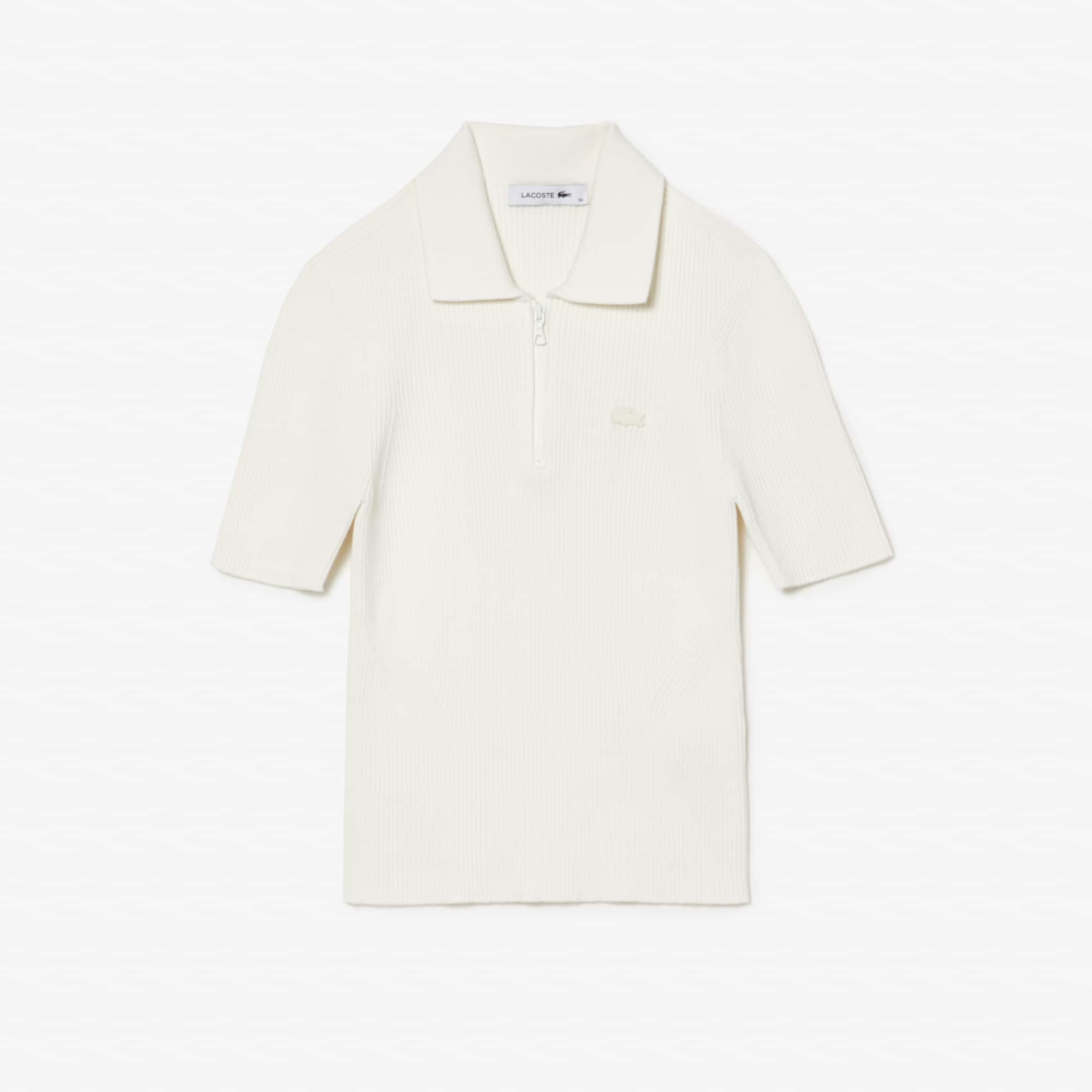 Women's Zip Neck Rib Knit Polo - Sweaters & Sweatshirts