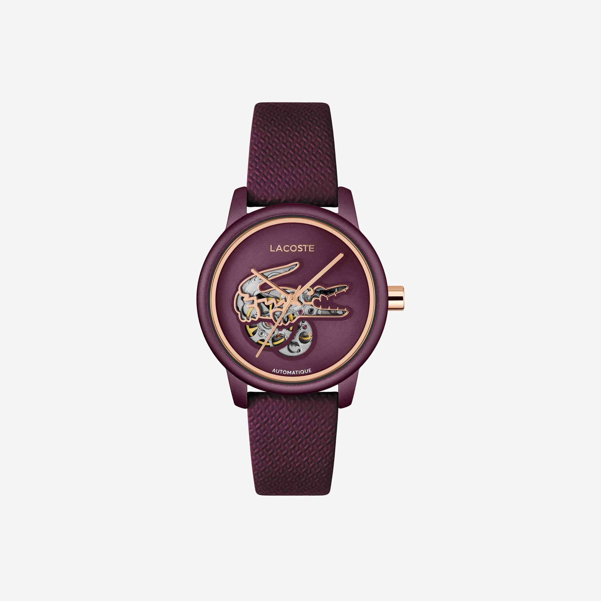 Lacoste .12.12 Auto Leather Automatic Watch - One Size In Burgundy