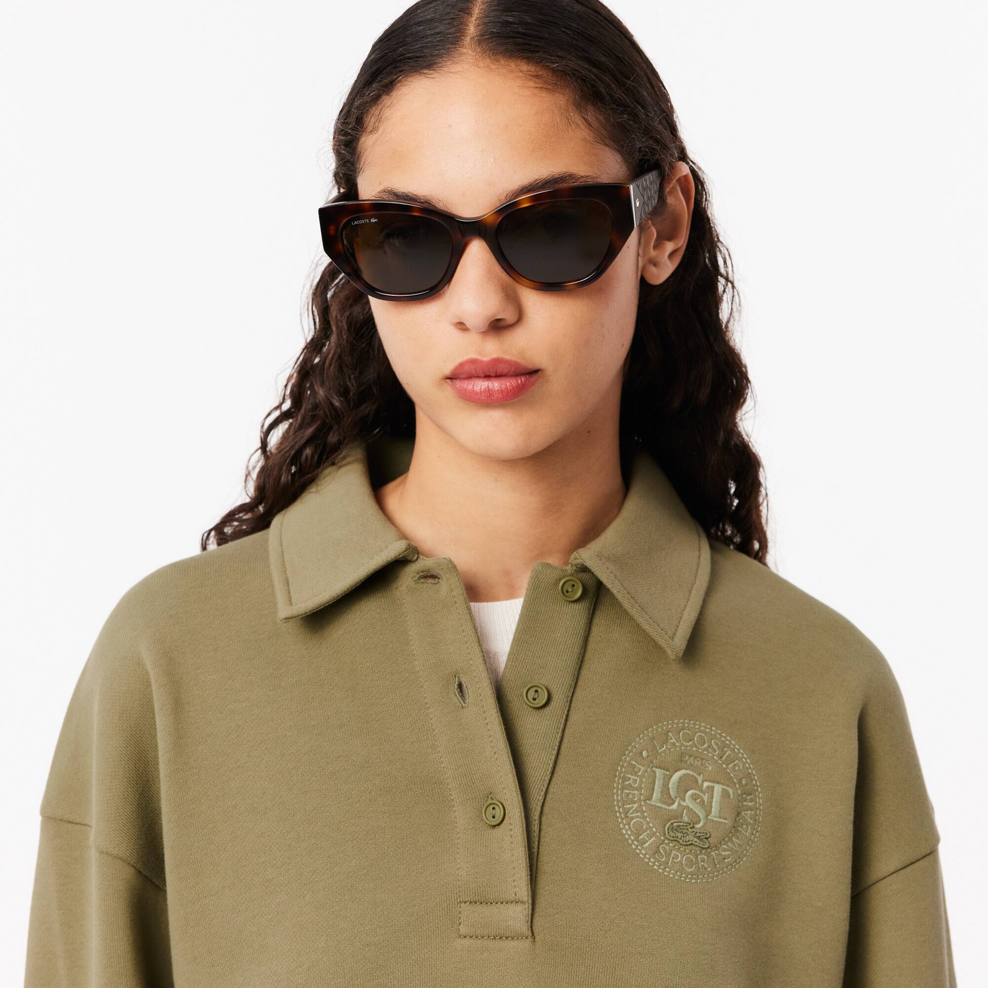 Women's Embroidered Fleece Polo Sweatshirt - Sweaters