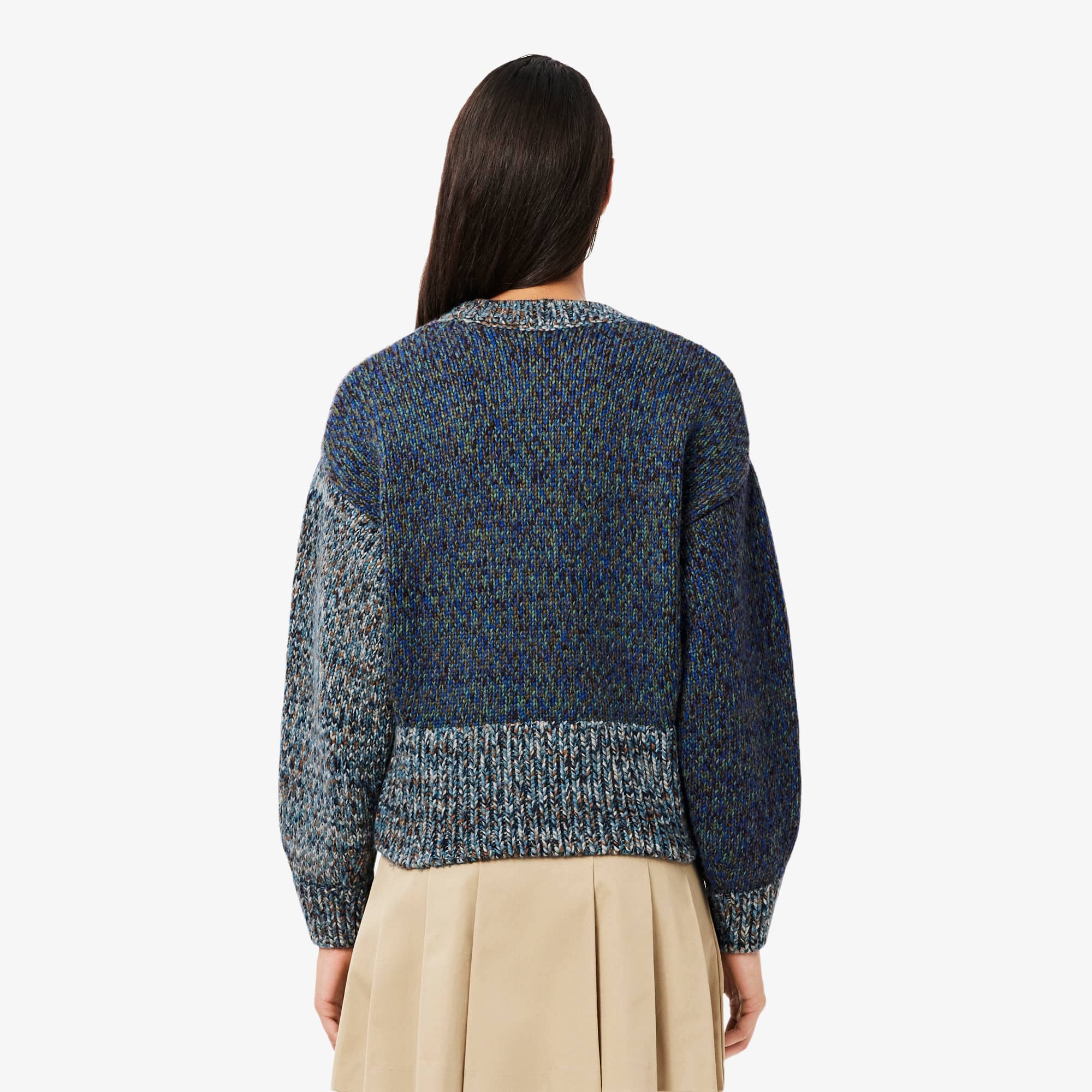 Women's High-Neck Wool Blend Cable Knit Sweater - Sweaters