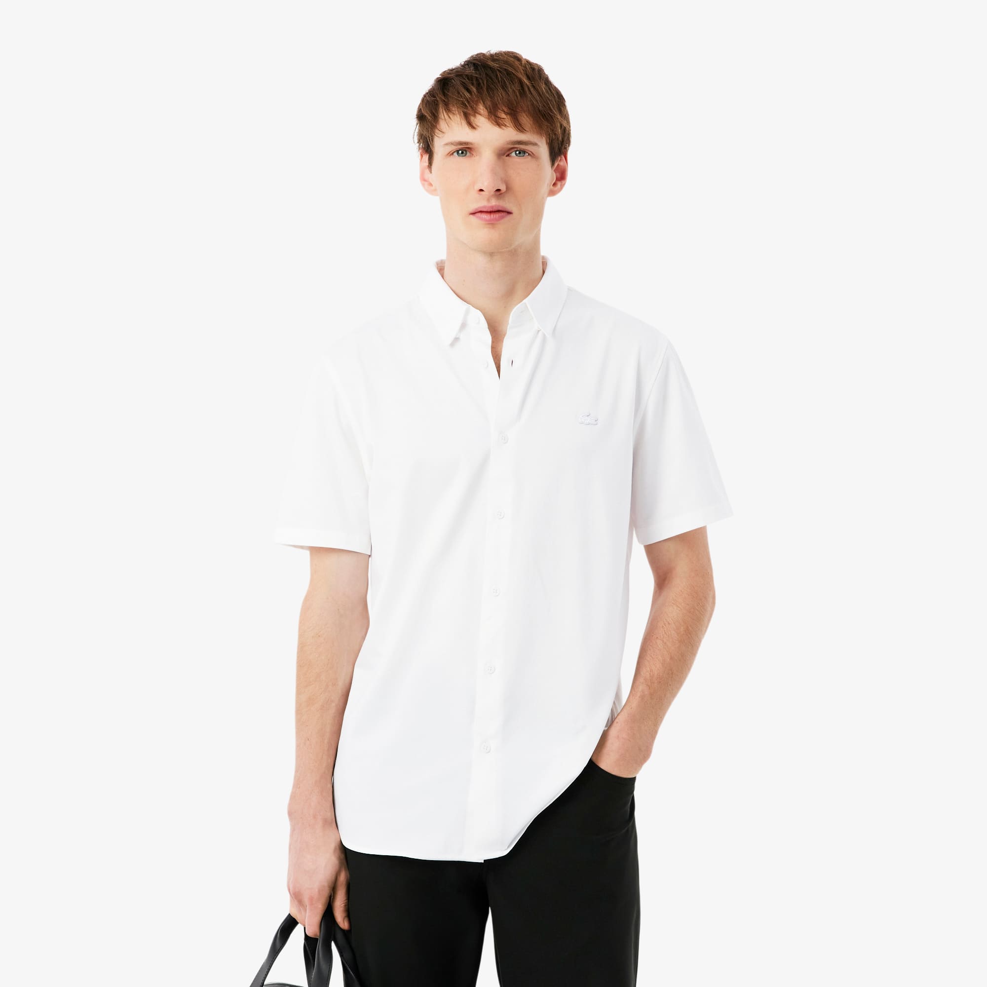 Lacoste Slim Fit Short Sleeved Shirt - 15 - 38 In White