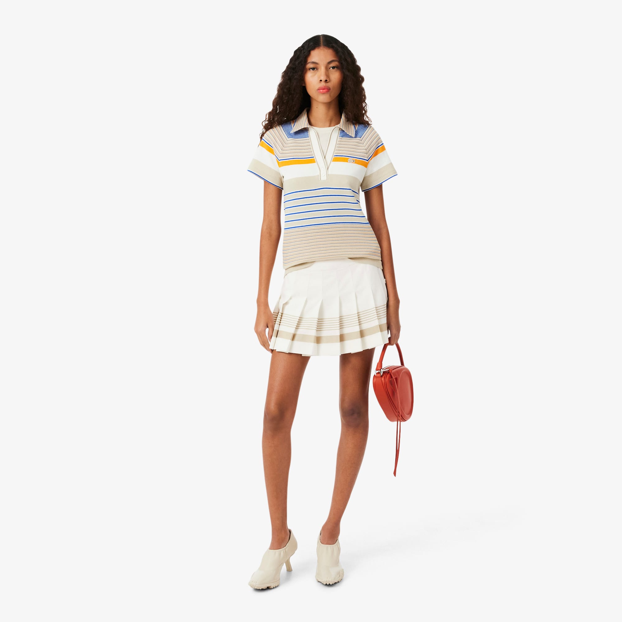 Lacoste Runway Pure Wool Blend Pleated Mini Skirt In White