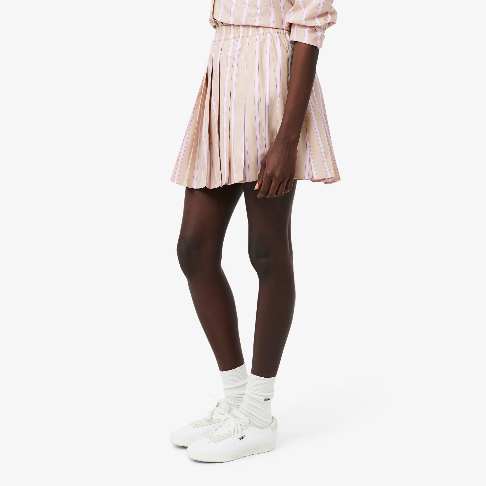 Poplin Short Striped Pleated Skirt