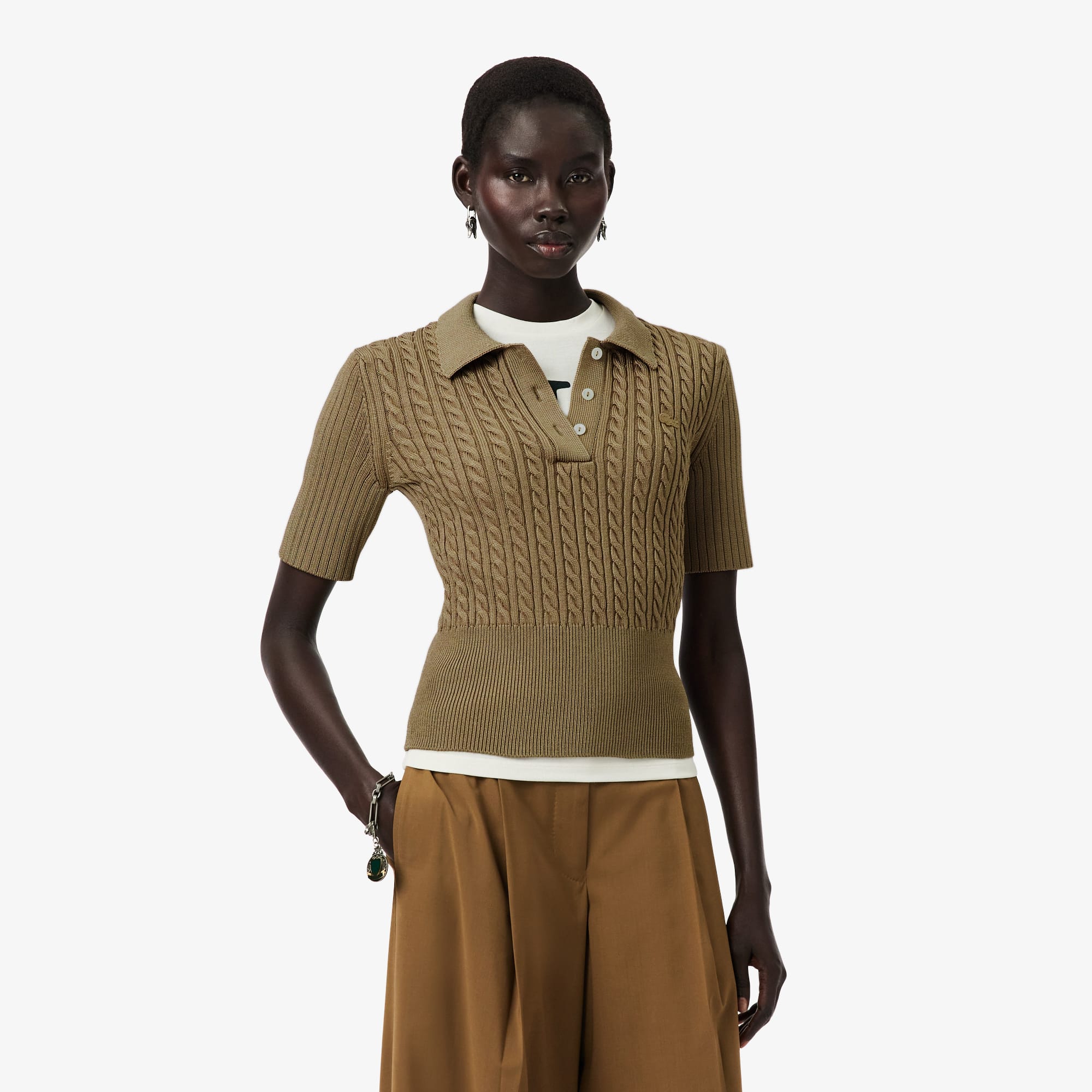 Runway Cable Knit Polo Collar Sweater - Sweaters & Sweatshirts