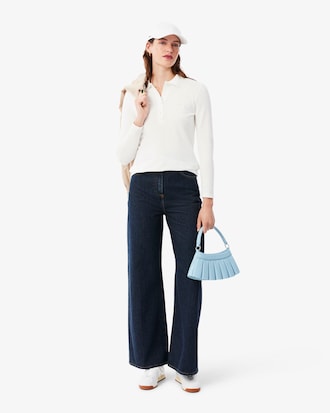 Polo femme slim fit &agrave; manches longues en piqu&eacute; stretch