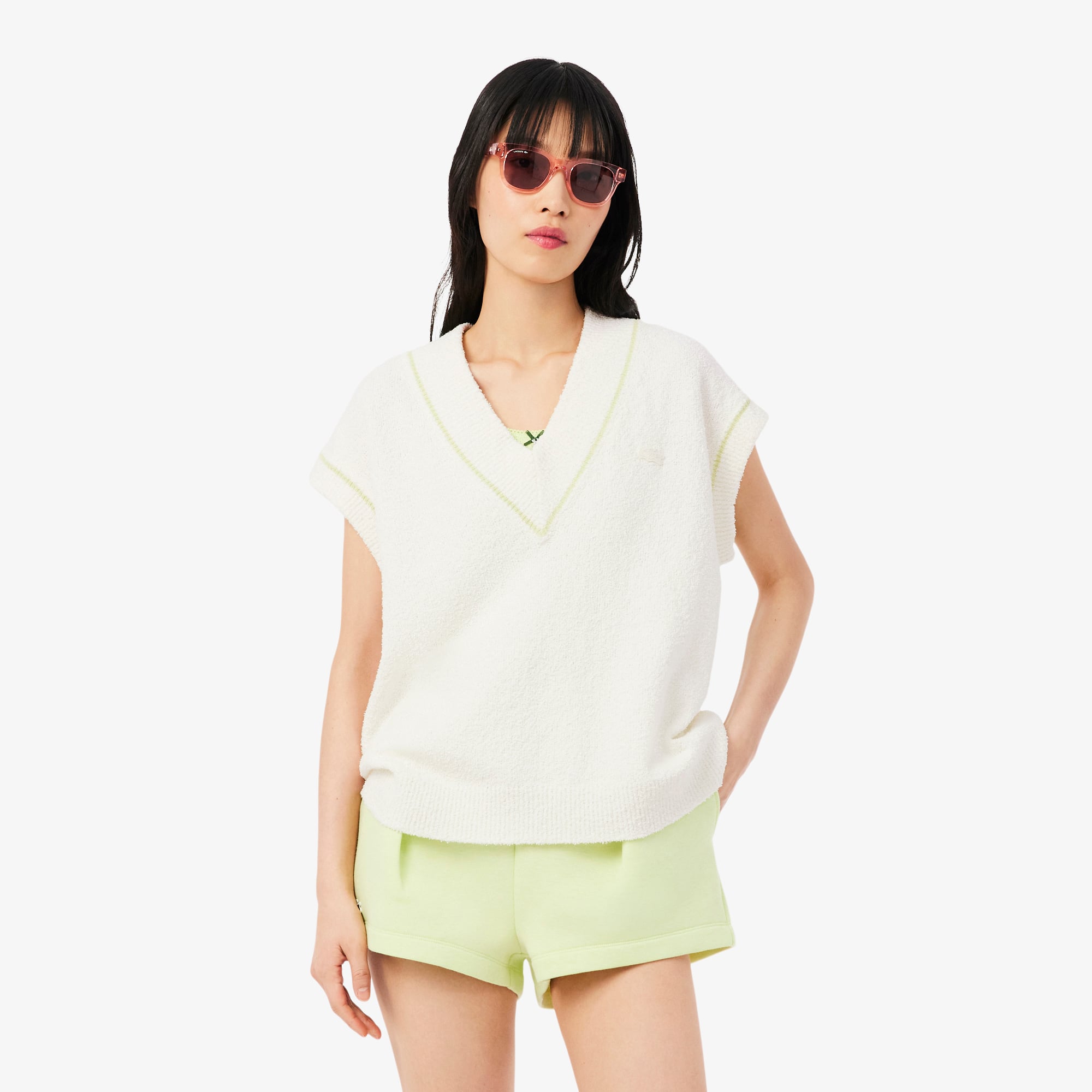 Lacoste Cotton Blend V-neck Sleeveless Sweater Vest - M (38) In White