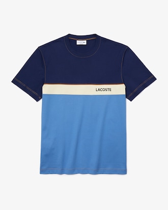 Men&rsquo;s Crew Neck Lettered Colourblock Cotton T-shirt