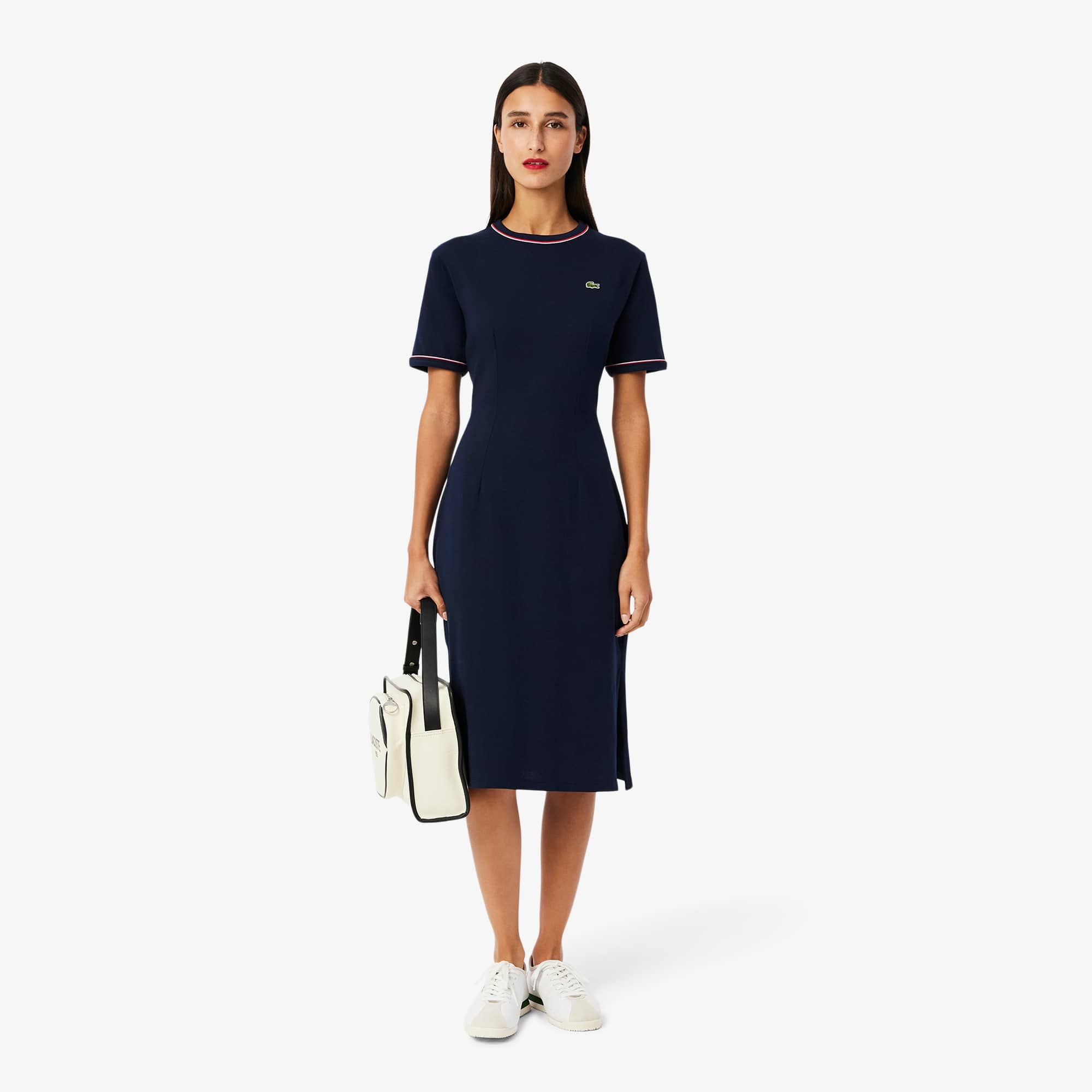 【LACOSTE】 ★ Graphic Point Sweat Dress ★ Over Fit Lacoste Women's Colorblock Fleece Sweatshirt Dress Bordeaux