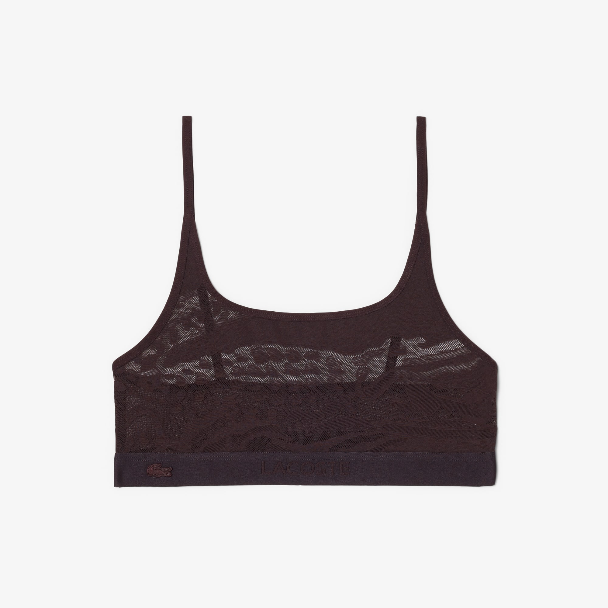 Lacoste Crocodile Accent Mesh Bralette In Brown