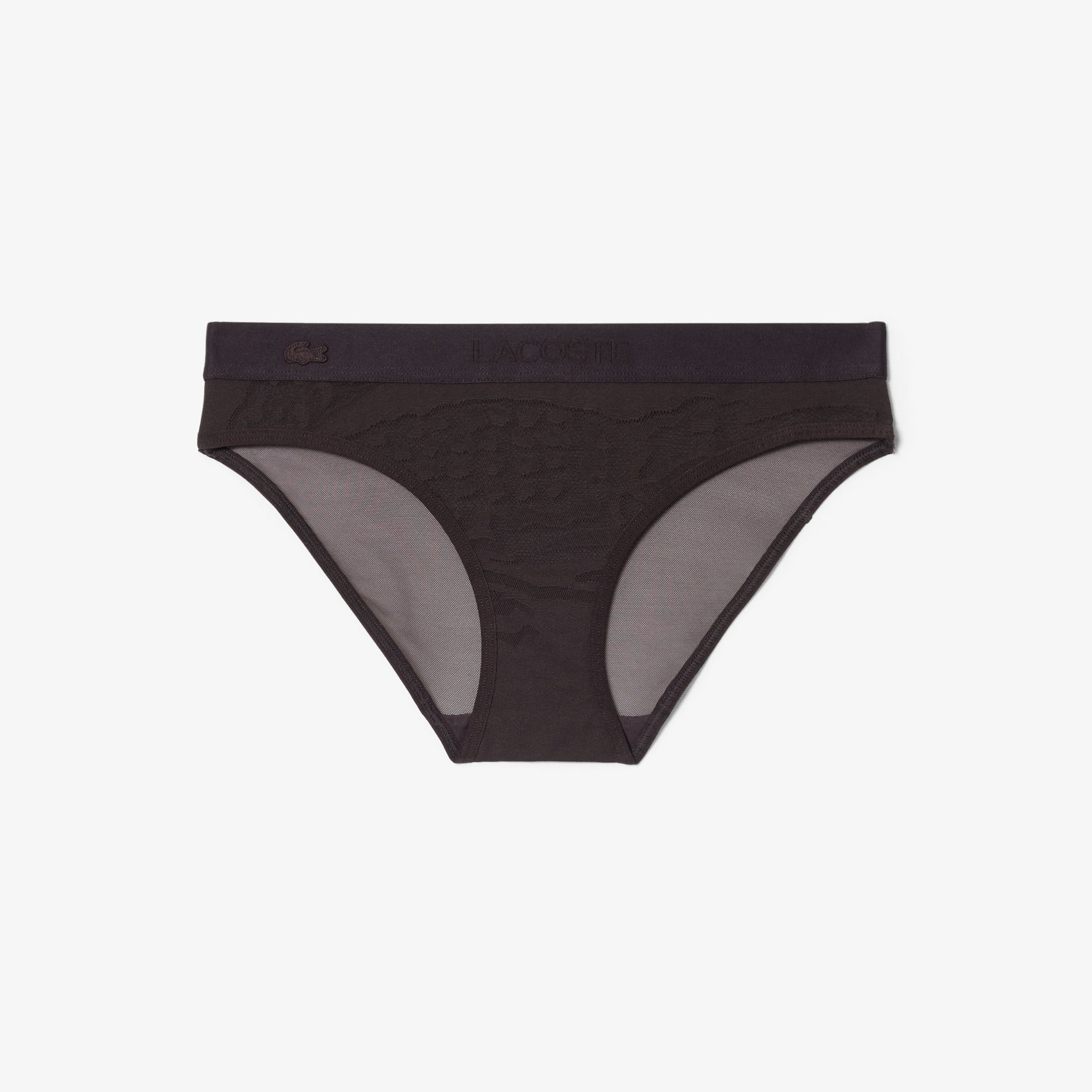 Lacoste Branded Waist Mesh Briefs In Brown