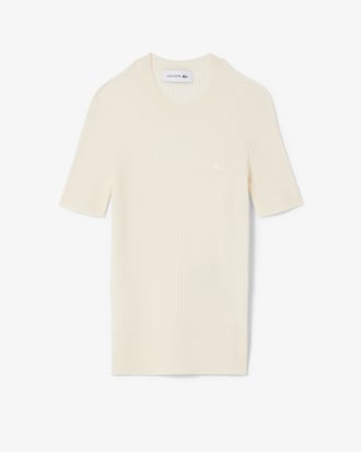 Women's Short Sleeve Merino Wool Rib Knit Sweater