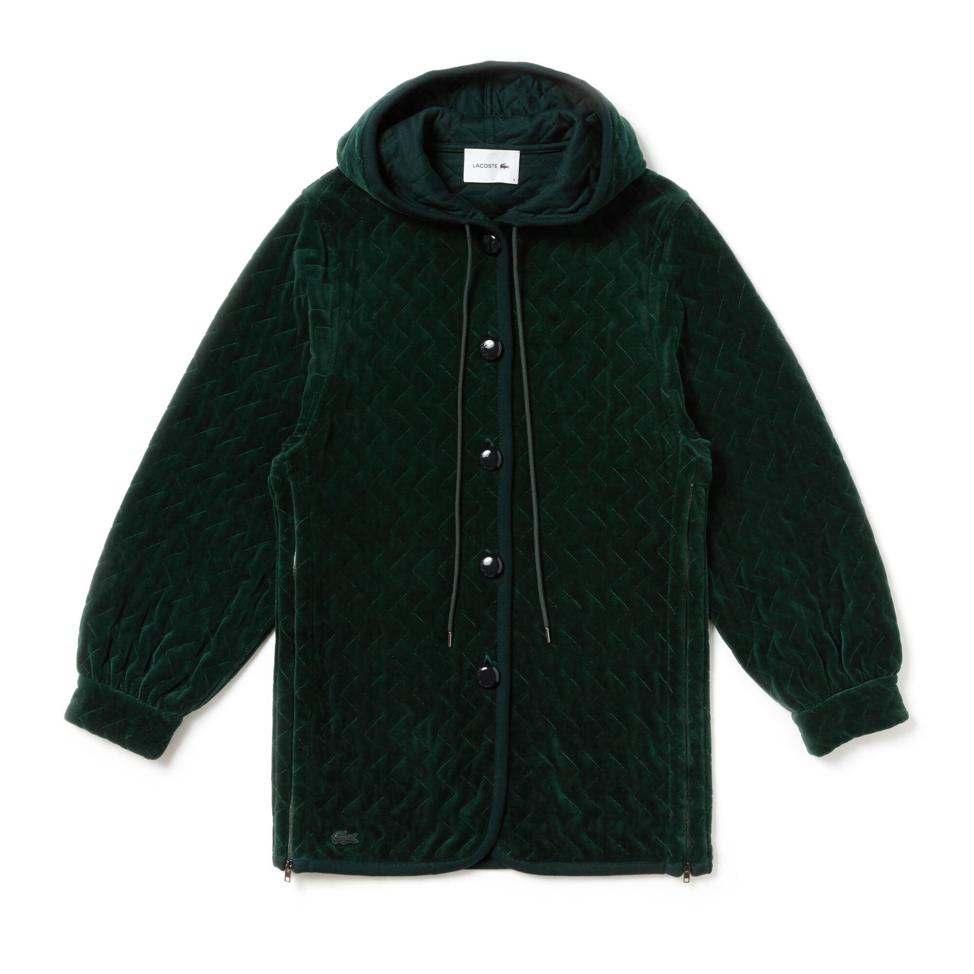 Women's Fashion Show Hooded Oversized Quilted Velour Sweatshirt