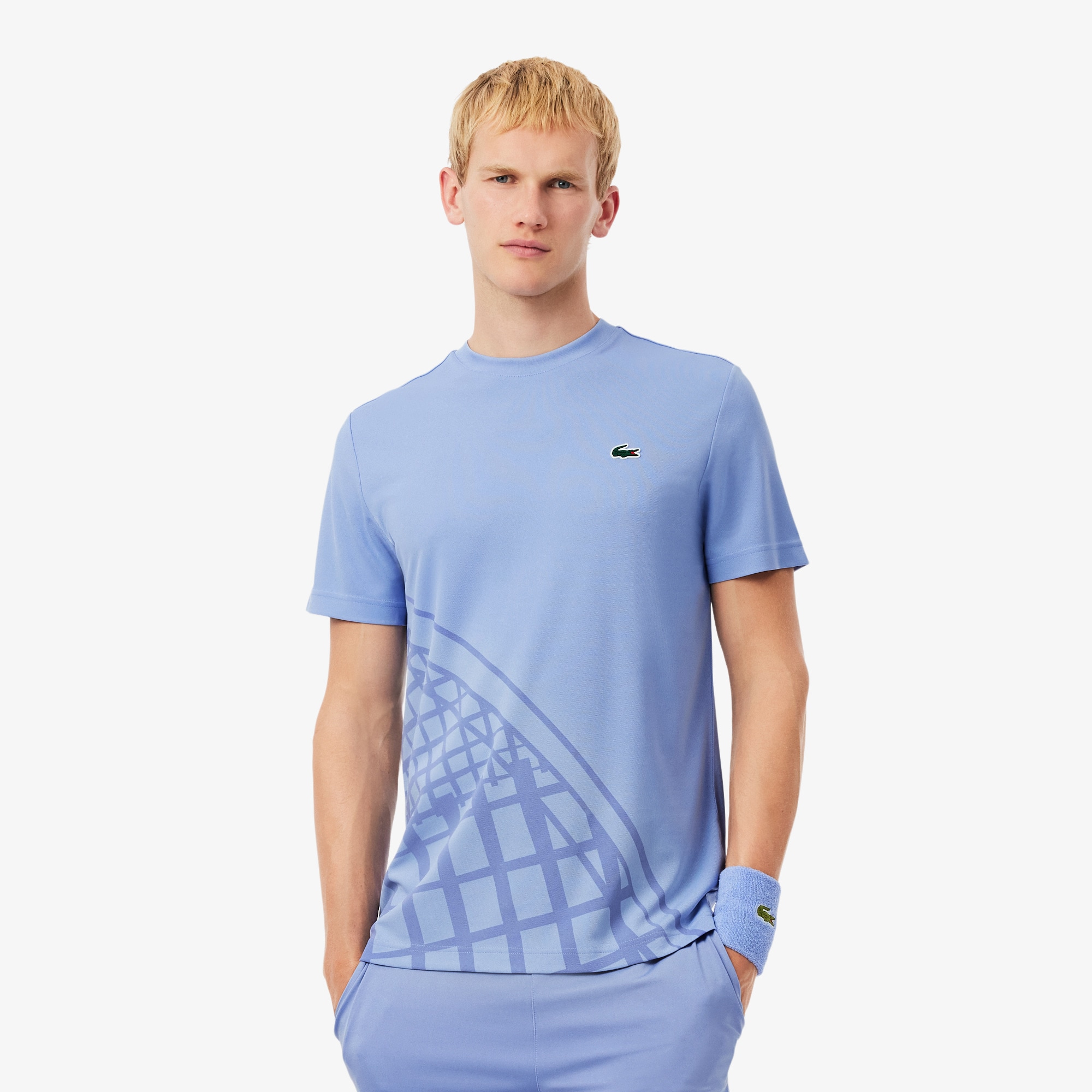 Lacoste Men's Ultra Dry Printed Tennis T-shirt - Xxl - 7 In Blue
