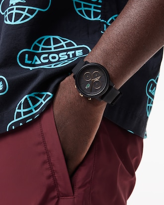 Men's Lacoste.12.12 Chrono Watch Black & Carnation Gold Silicone