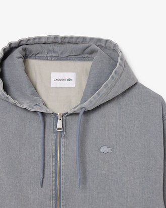 Men's Washed Effect Denim Hooded Jacket