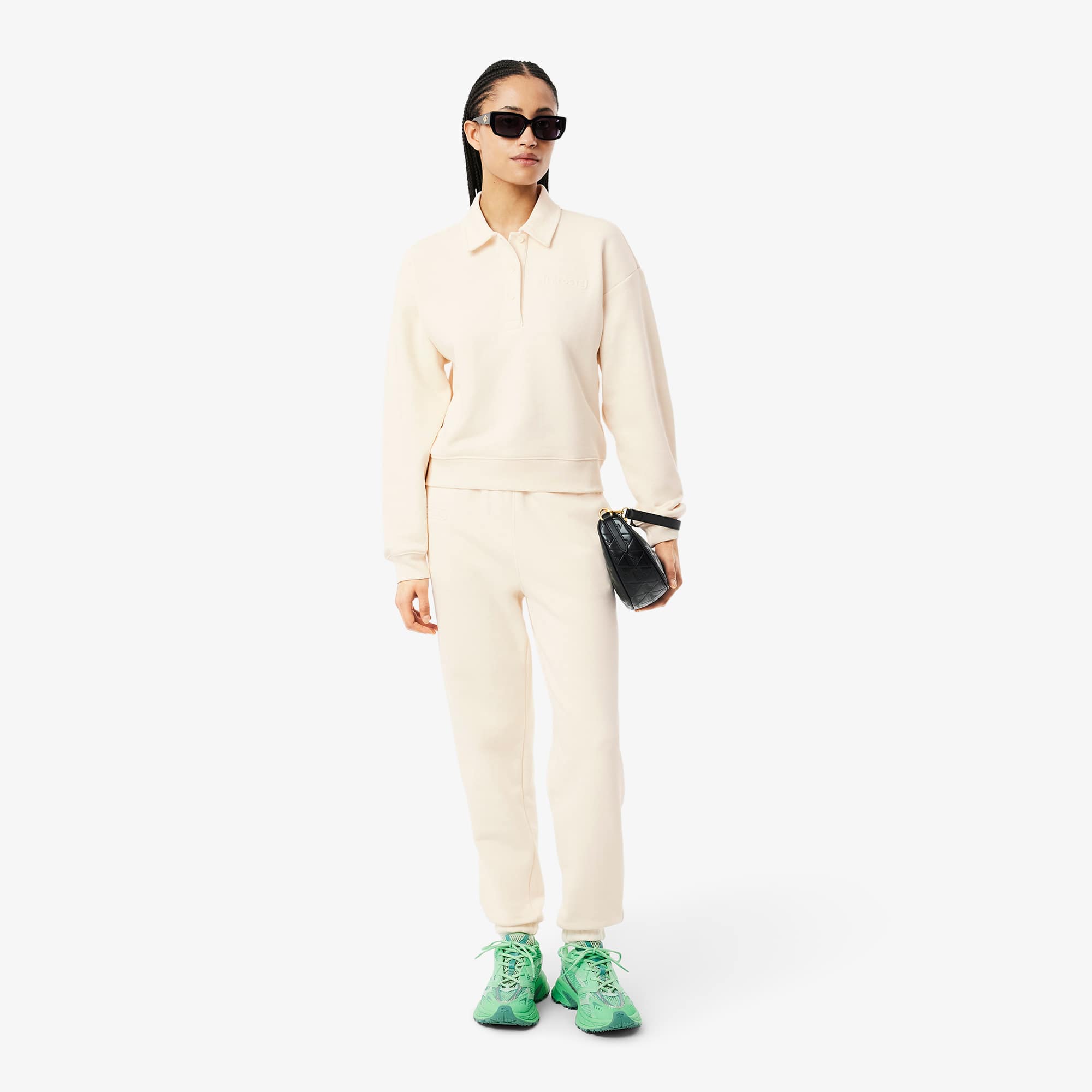 Lacoste Women's Embossed Logo Fleece Pants - 34 In Beige