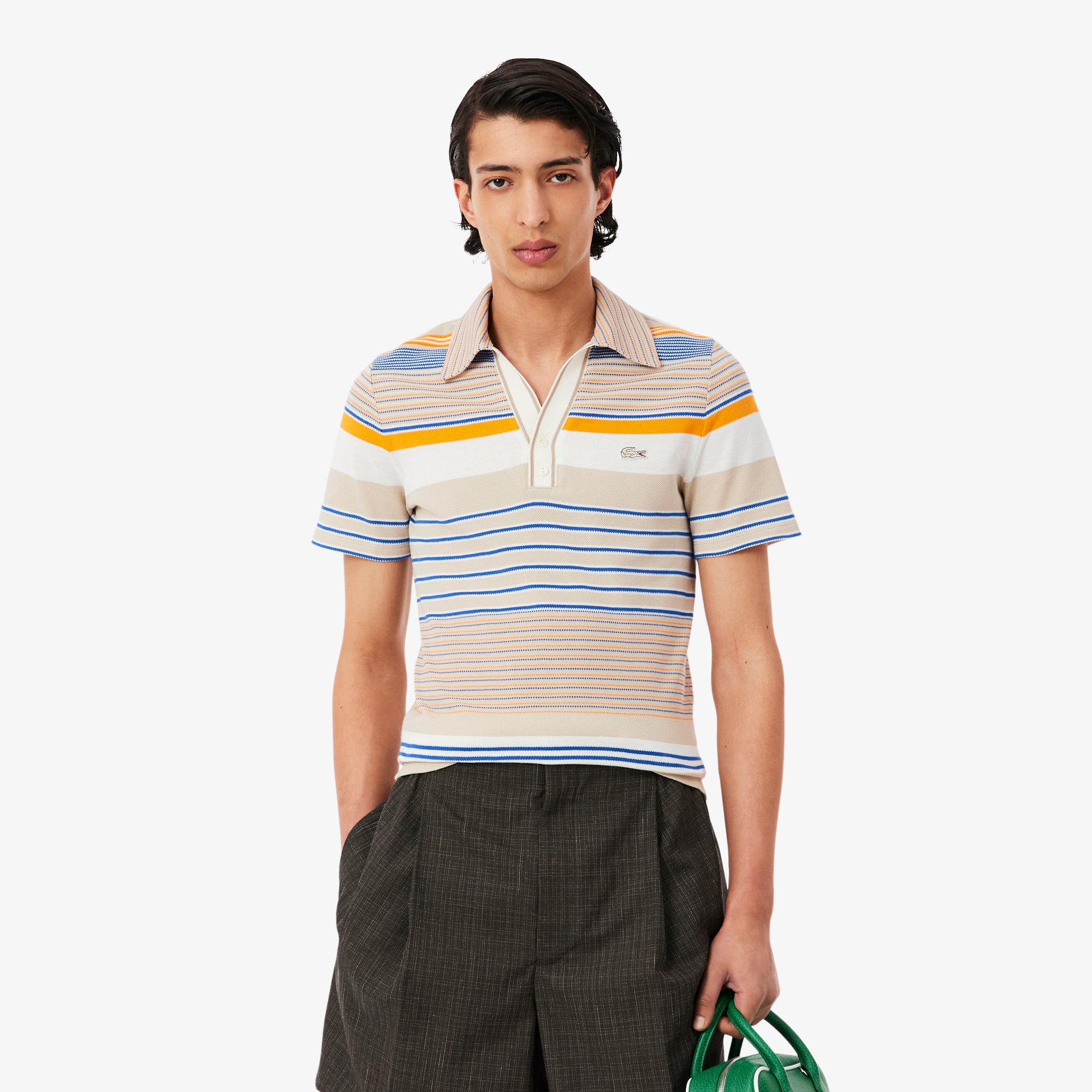 Runway Slim Fit Striped Piqué Polo Shirt