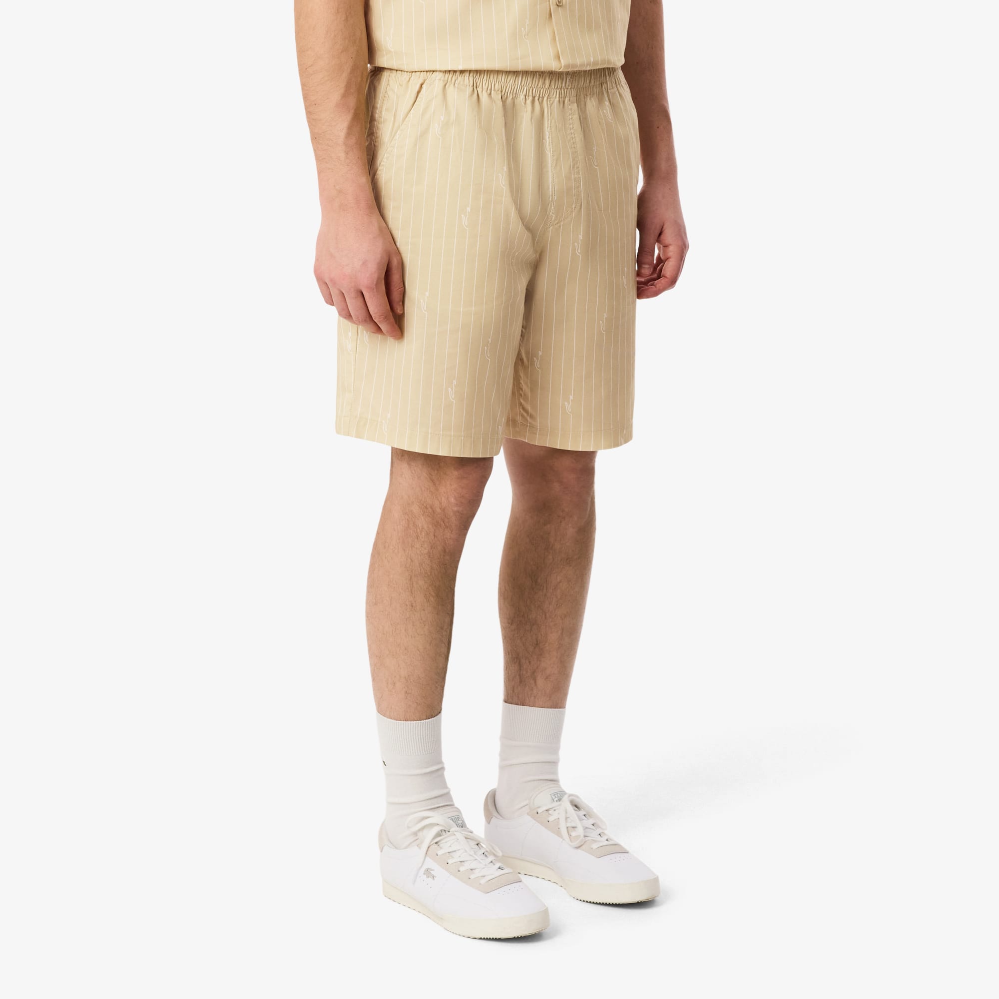 Crocodile Print Stripe Cotton Shorts