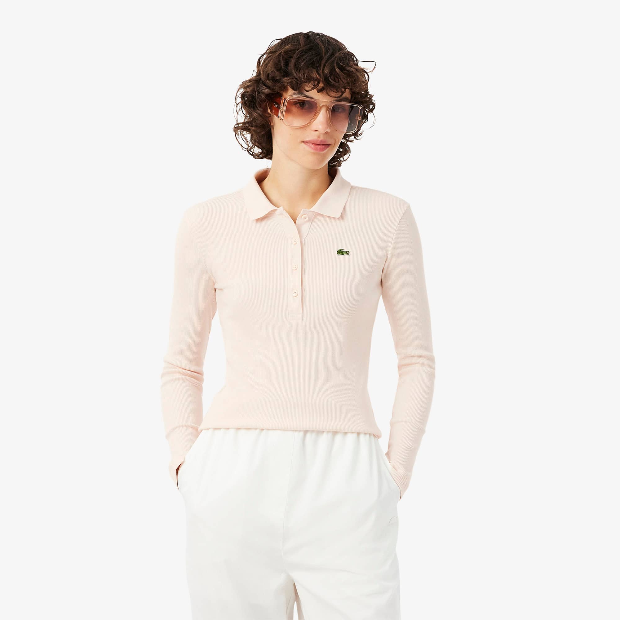 Lacoste Women's Slim Fit L.12.d Ribbed Cotton Polo - Xxs (32) In White