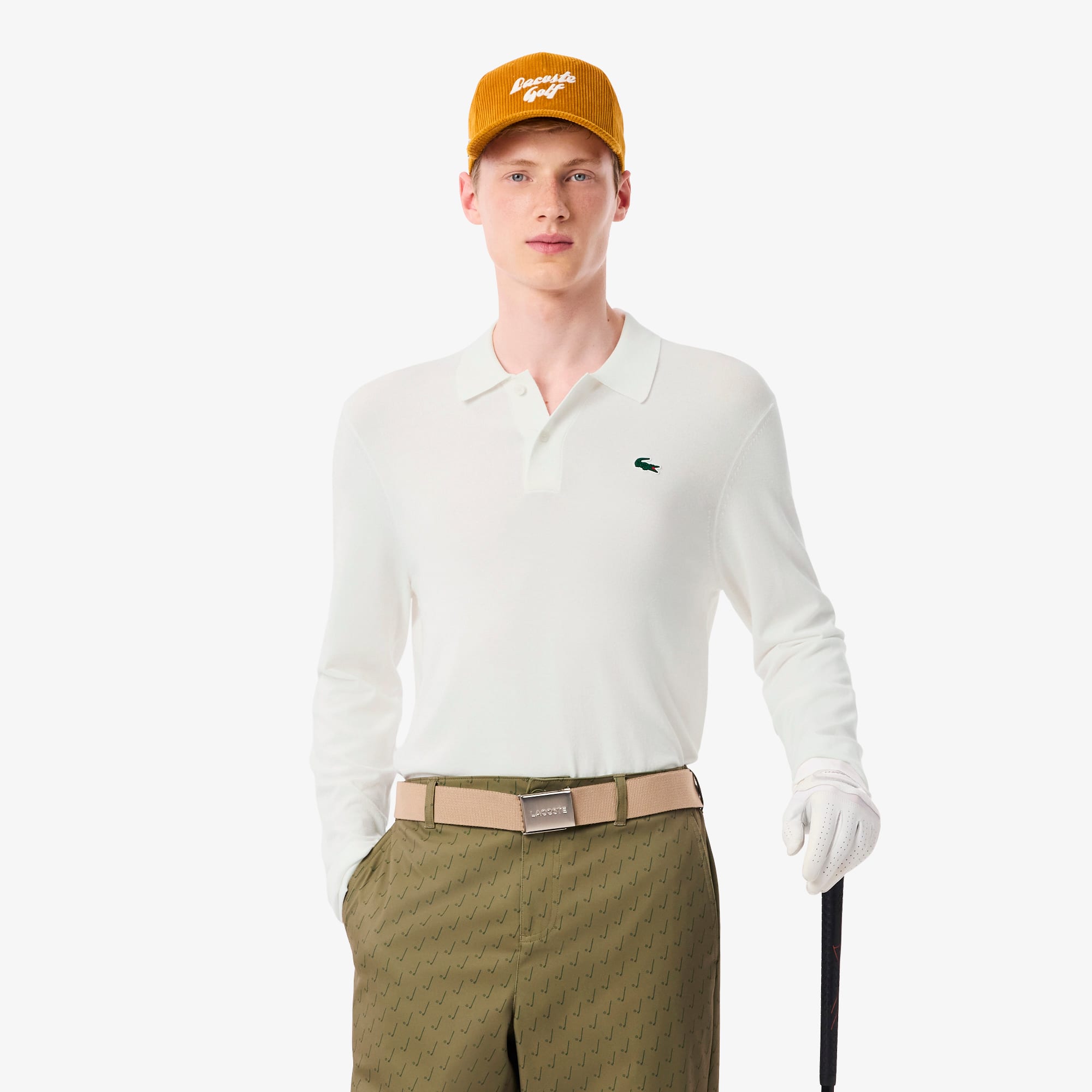 Lacoste Men's Polo Collar Stretch Golf Sweater - S - 3 In White