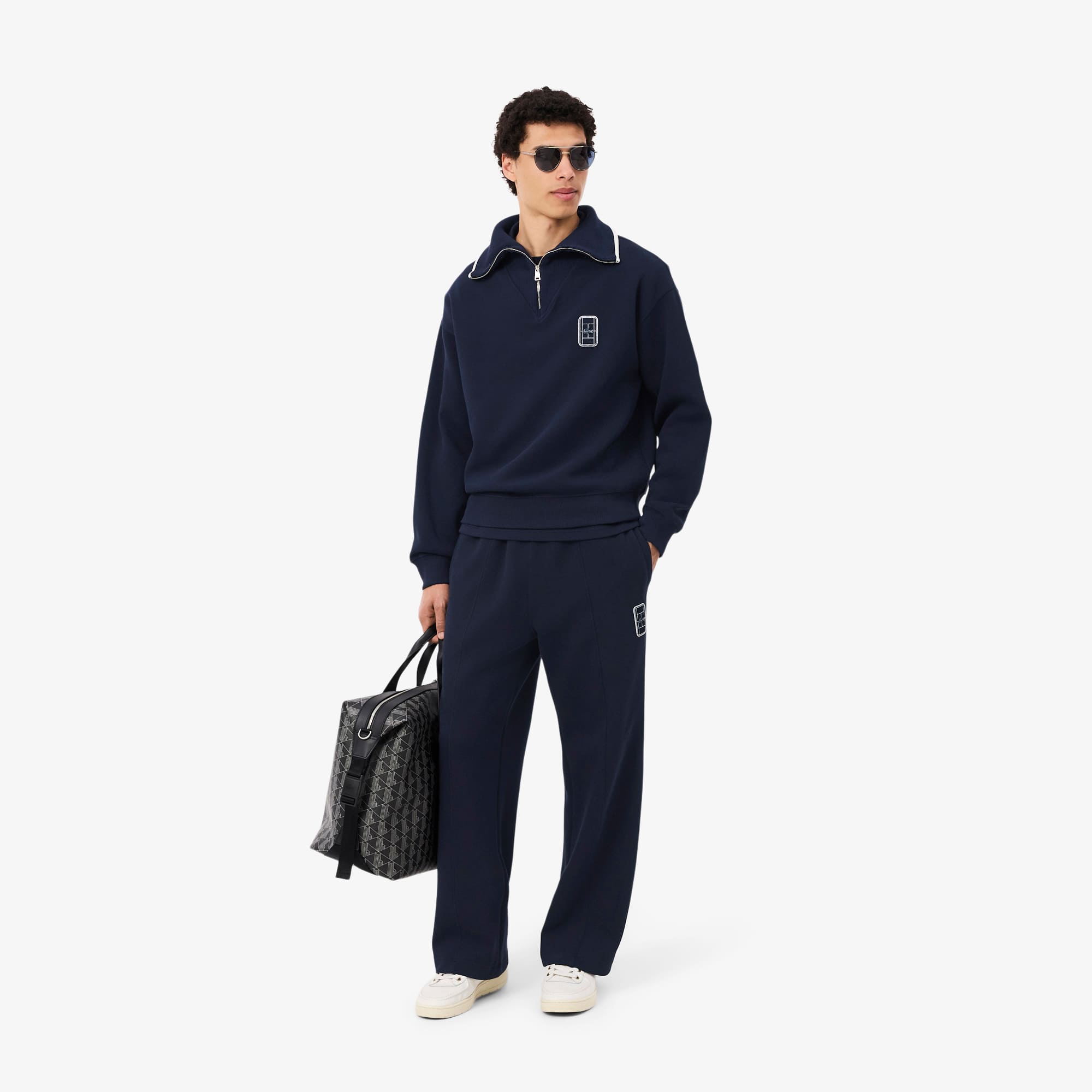 Loose Fit High Zipped Neck Badge Accent Sweatshirt - Sweaters
