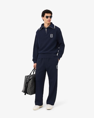 Loose Fit High Zipped Neck Badge Accent Sweatshirt