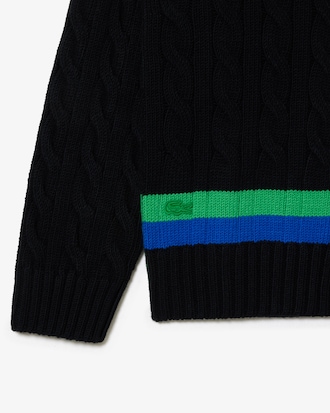 Unisex Striped Wool Cable Knit Sweater