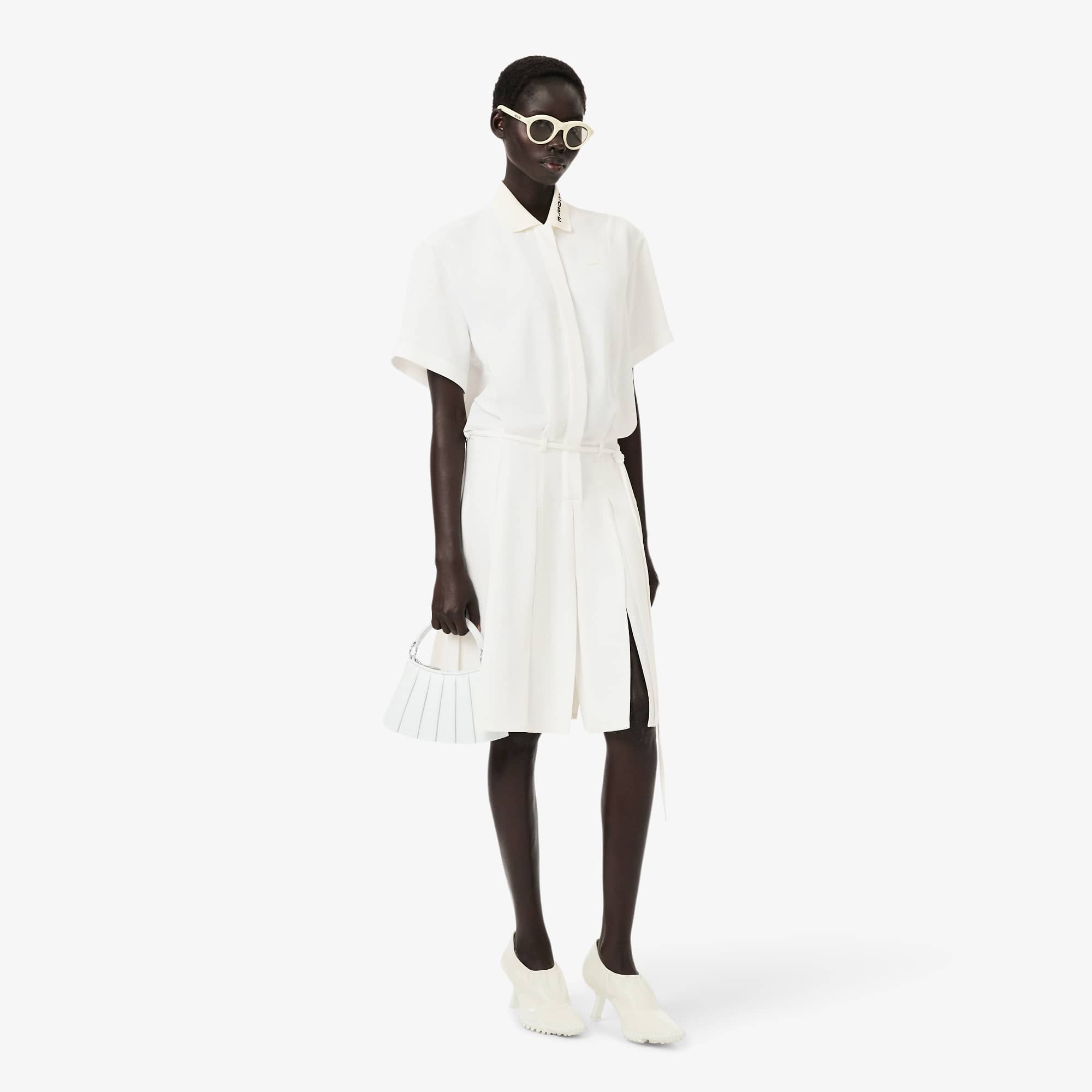 Lacoste Runway Pleated Embroidery Detail Polo Dress - 38 In White