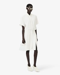 Runway Pleated Embroidery Detail Polo Dress