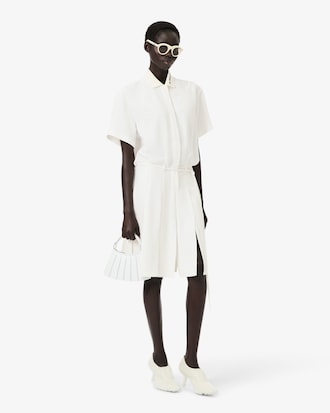 Runway Pleated Embroidery Detail Polo Dress
