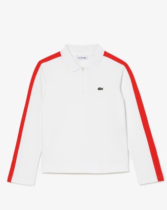 Girls' Lacoste Contrast Band Zip Polo Shirt