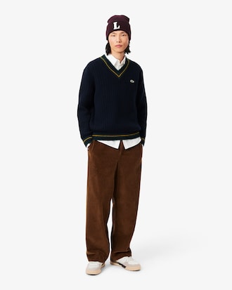 Striped Wool V Neck Sweater