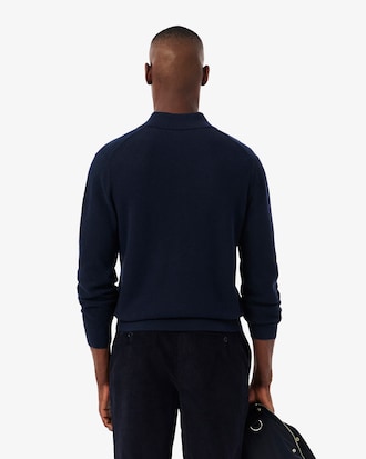 Men's Cotton & Wool Blend Half-Zip Polo Collar Sweater