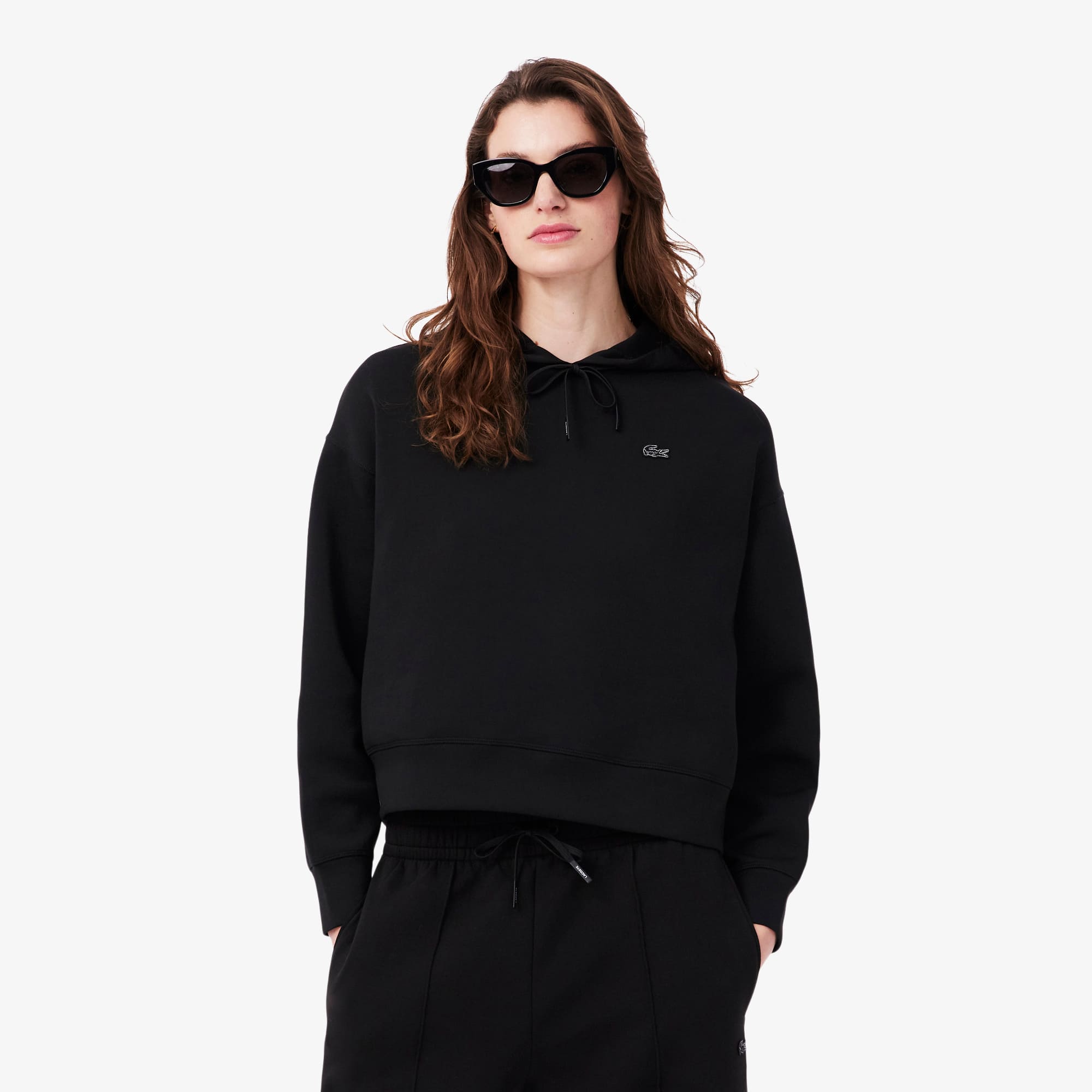 Lacoste Oversized Adjustable Hoodie - 44 In Black