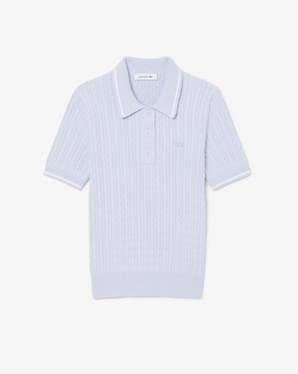 Striped Cable Knit Polo Collar Sweater