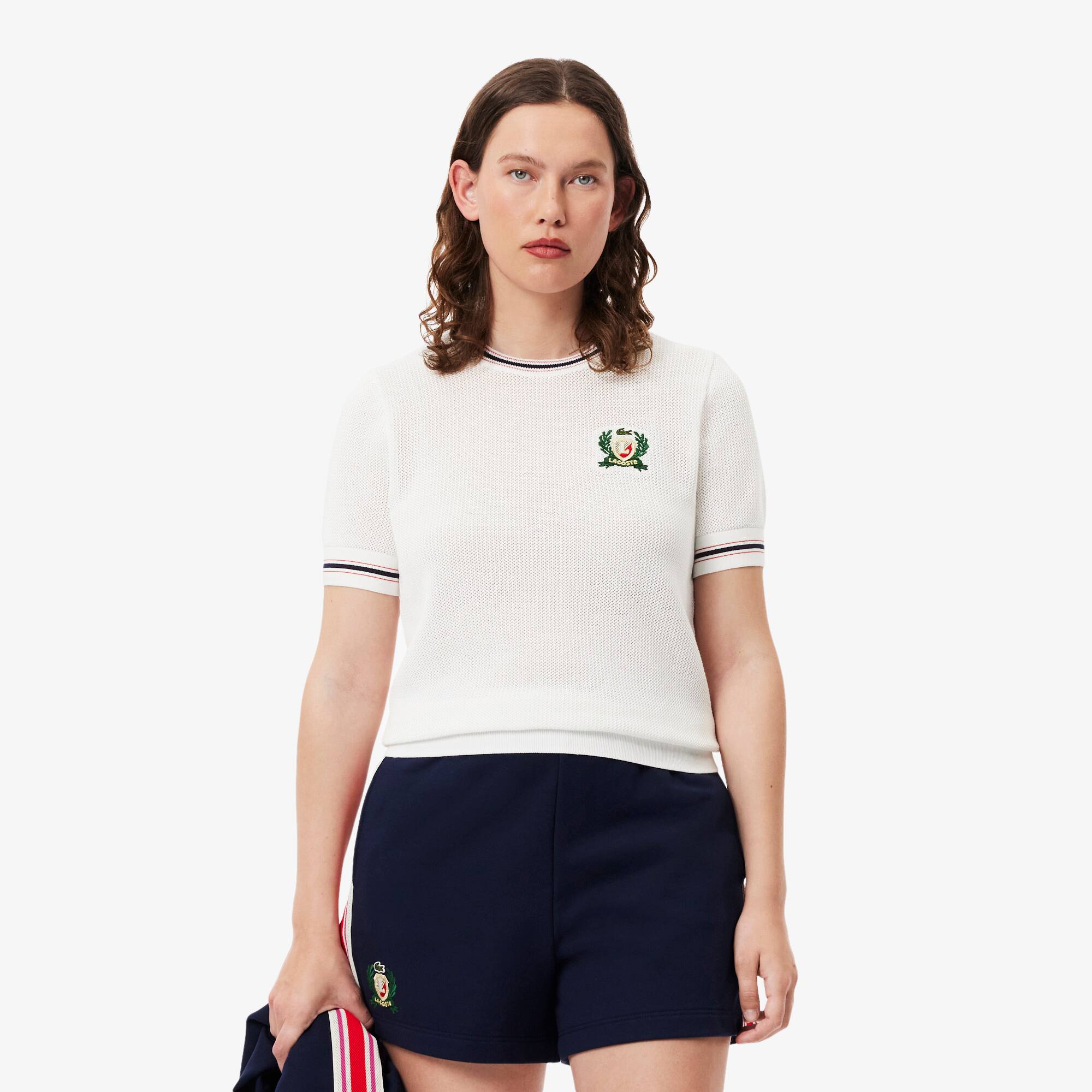 ニットポロ カシミヤ100％ LACOSTE フランス製 Store Side Net | ニット LACOSTE】L レディース L トップス