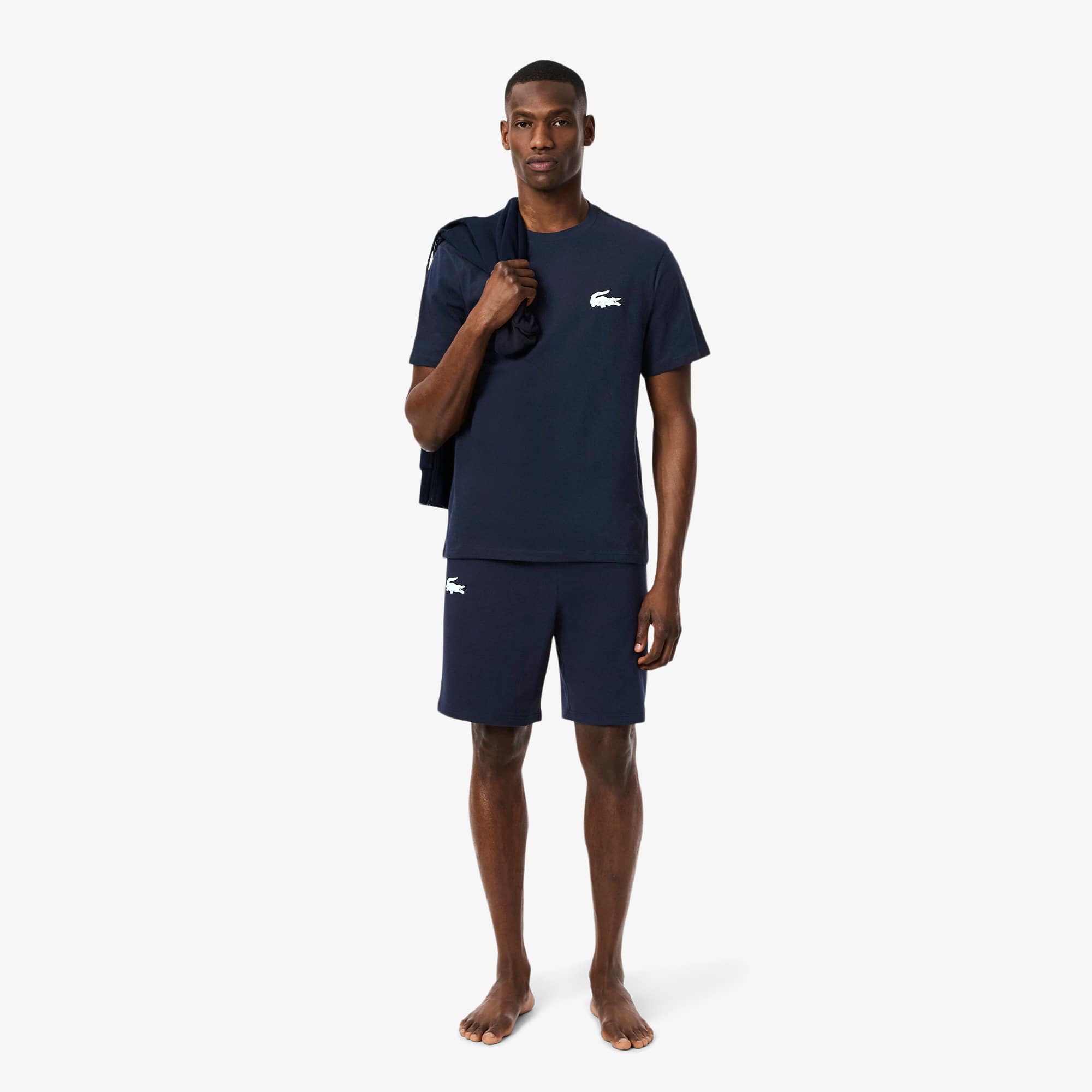 Lacoste Men's Straight Fit Fleece Pajama Shorts - Xs In Blue