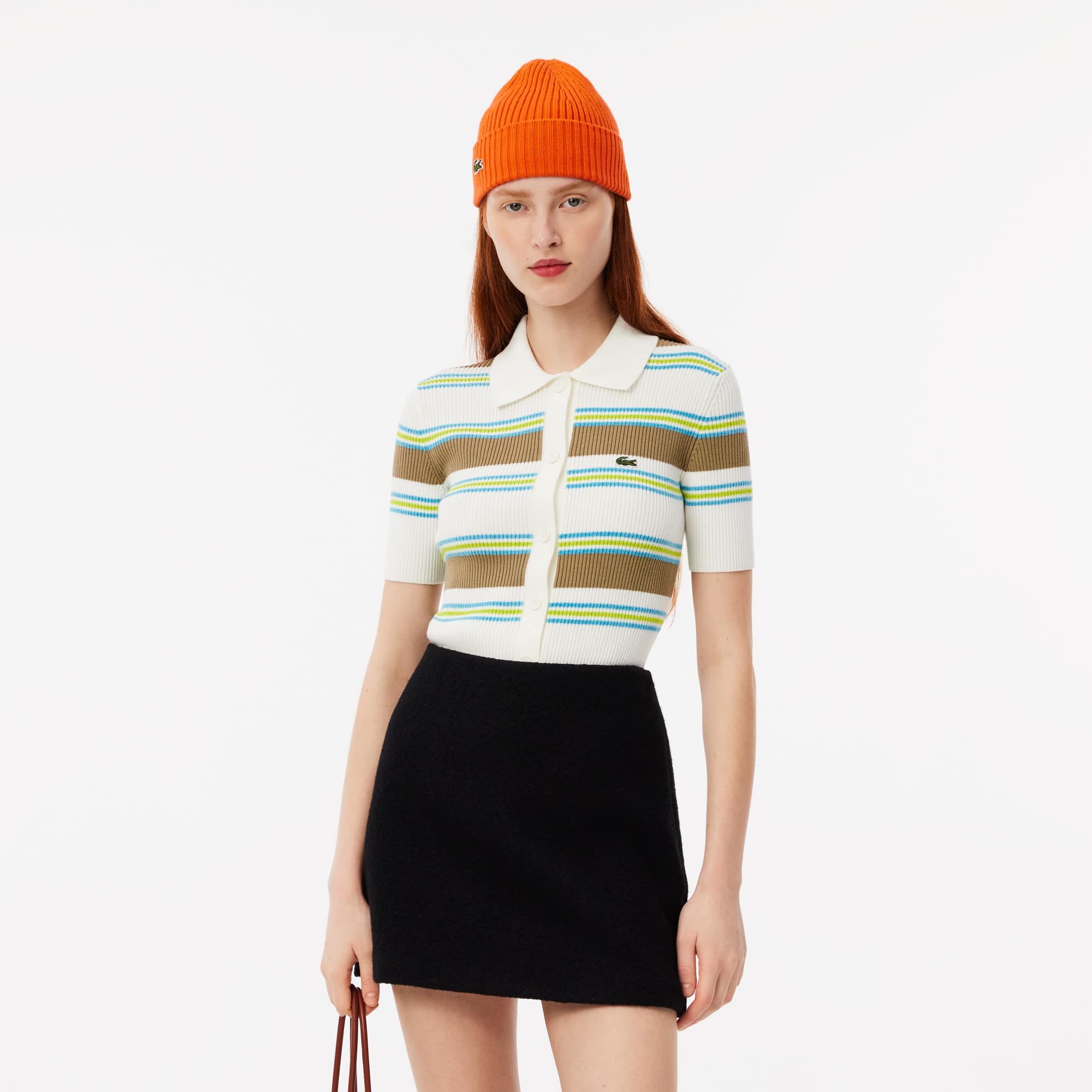 Women's Ribbed Cotton Polo Collar Sweater - Sweaters & Sweatshirts