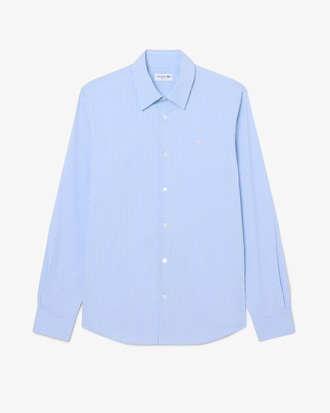 Camisa de Corte Ajustado de Popelina El&aacute;stica de Rayas