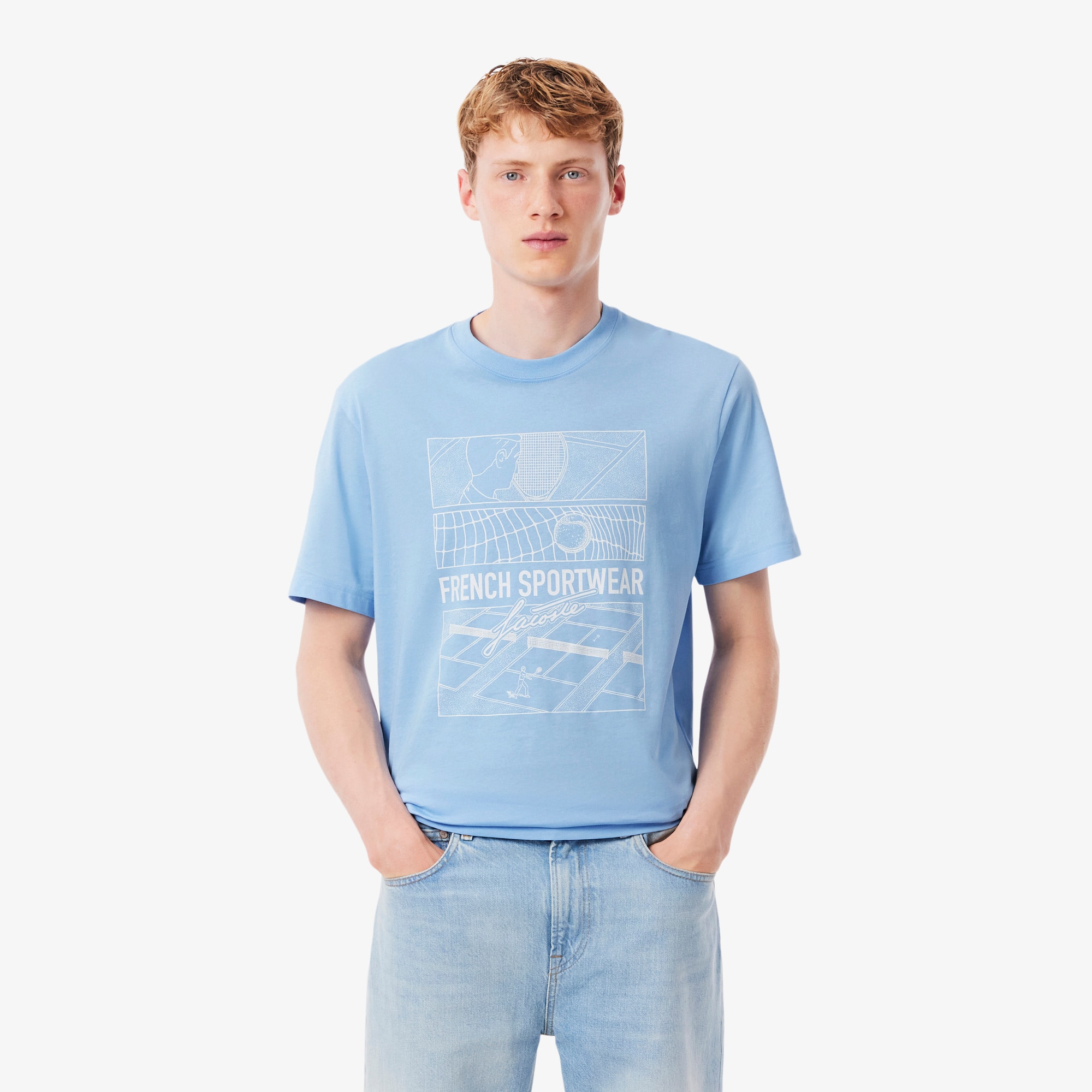 Men's Tennis Court Print Cotton T-Shirt - T-shirts - New In 2026