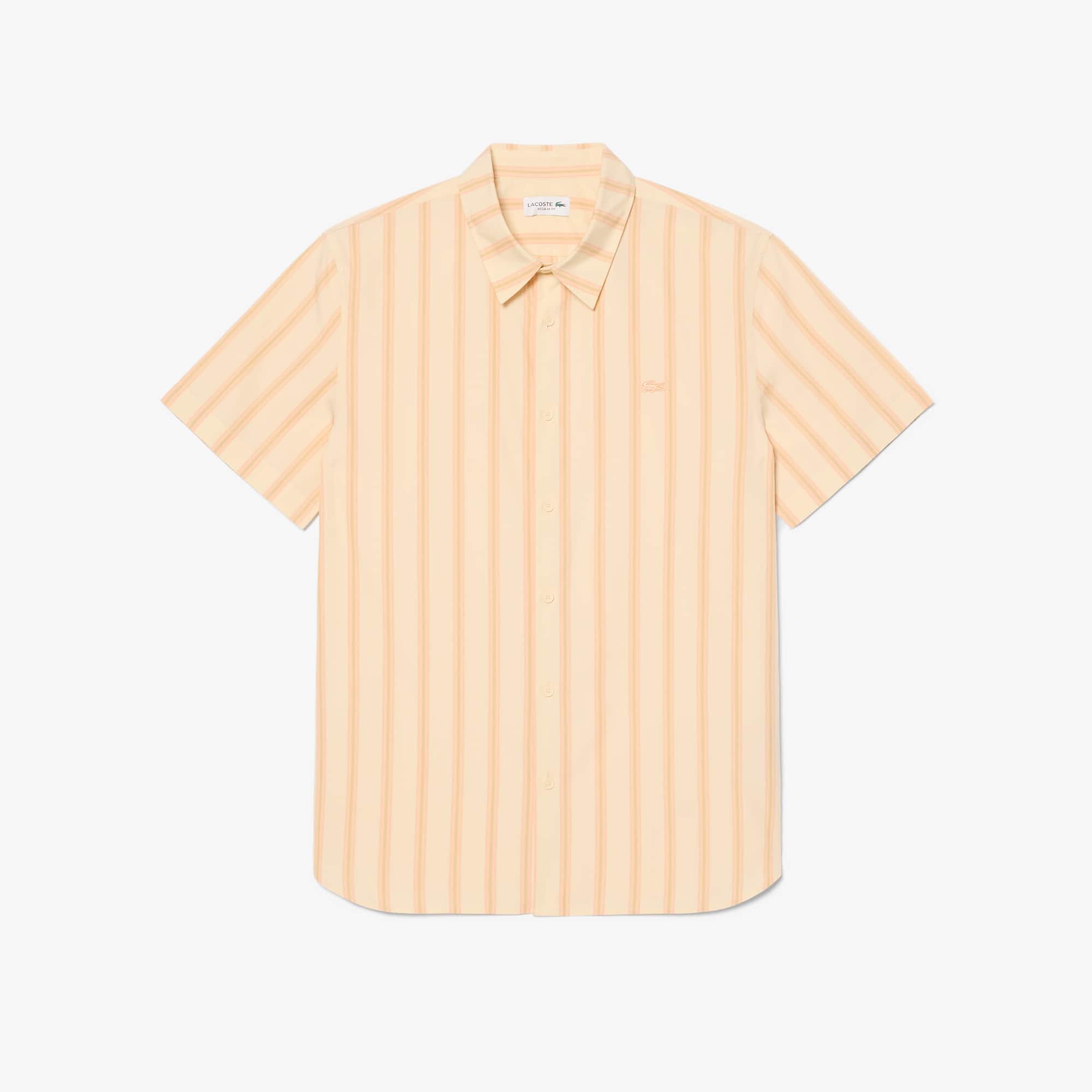 Lacoste Regular Fit Striped Poplin Shirt - 15 - 38 In Yellow