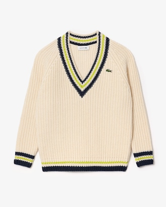 Women's Oversized Wool V-Neck Tennis Sweater