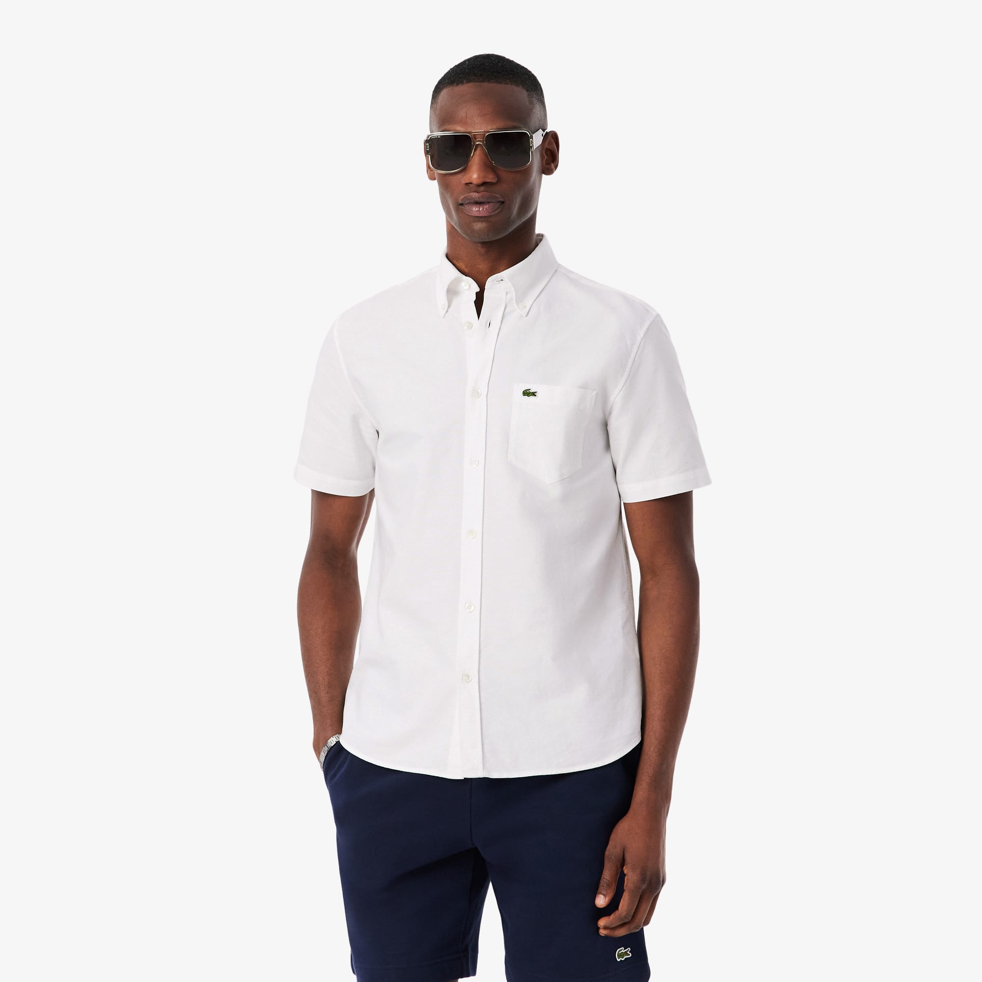 LACOSTE 半袖シャツ38 Men's Regular Fit Short Sleeve Oxford Shirt - Button Down Shirts