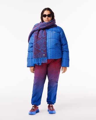 Women's Hooded Monogram Print Puffer Jacket with Puffed Croc