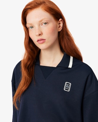 Oversized Polo Collar Piqu&eacute; Sweatshirt